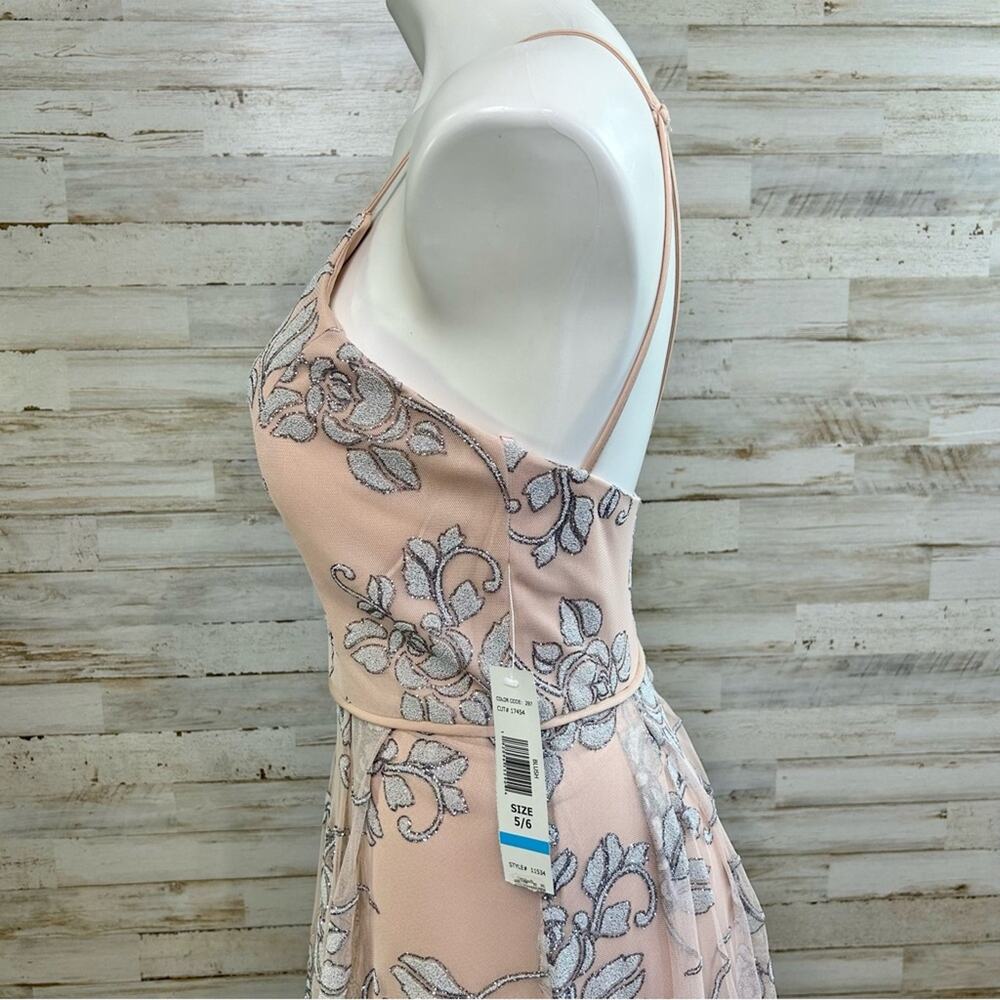 Jump Apparel Halter Tulle Glitter Maxi Dress Gown Juniors Size 5/6 Blush Floral - Picture 7 of 16